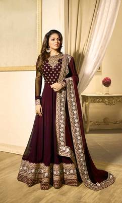 Purple Embroidered Faux Georgette Salwar 1