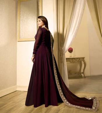 Purple Embroidered Faux Georgette Salwar 3