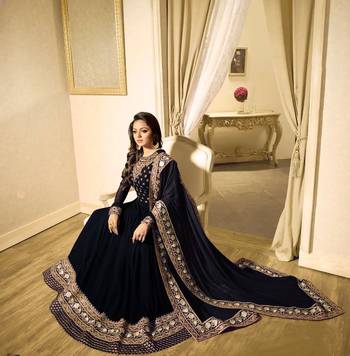 Blue Embroidered Faux Georgette Salwar 5