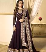Wine Embroidered Faux Georgette Anarkali