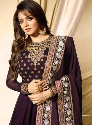 Wine Embroidered Faux Georgette Anarkali 2