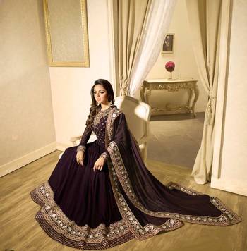 Wine Embroidered Faux Georgette Anarkali 3