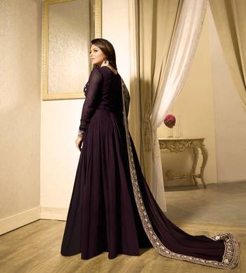 Wine Embroidered Faux Georgette Anarkali 4