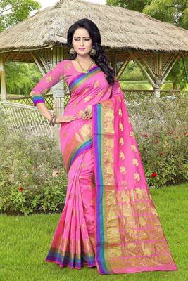 pink woven art silk saree with blouse 1