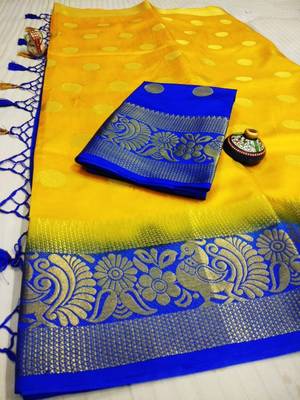 yellow woven art silk saree with blouse 1