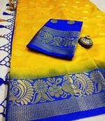 yellow woven art silk saree with blouse