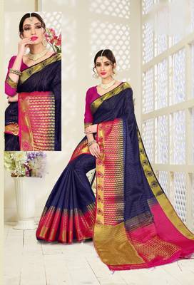 blue woven art silk saree with blouse 1