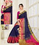 blue woven art silk saree with blouse