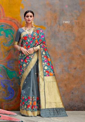 grey woven art silk saree with blouse 1