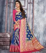 blue woven art silk saree with blouse