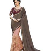 Off white embroidered georgette saree with blouse