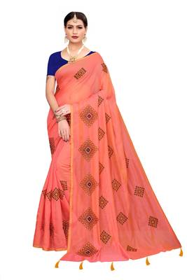 Orange Embroidered Chanderi Saree With Blouse 1