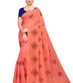 Orange Embroidered Chanderi Saree With Blouse