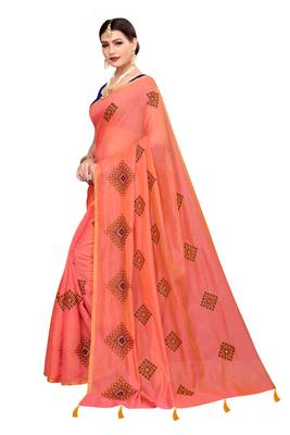 Orange Embroidered Chanderi Saree With Blouse 2