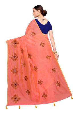 Orange Embroidered Chanderi Saree With Blouse 4