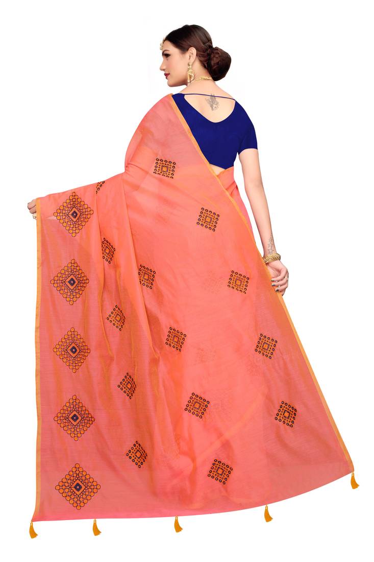 Orange Embroidered Chanderi Saree With Blouse