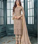 Light-brown embroidered faux georgette salwar