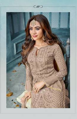 Light-brown embroidered faux georgette salwar 2
