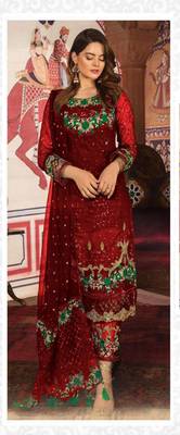 Red embroidered georgette salwar 1