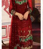 Red embroidered georgette salwar