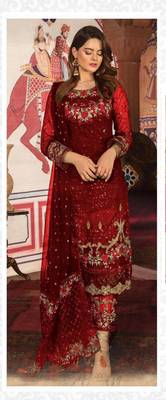 Red embroidered georgette salwar 1