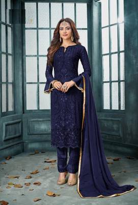 Blue embroidered faux georgette salwar 1