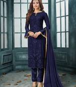 Blue embroidered faux georgette salwar