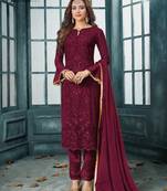 Red embroidered faux georgette salwar