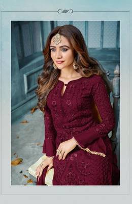 Red embroidered faux georgette salwar 2