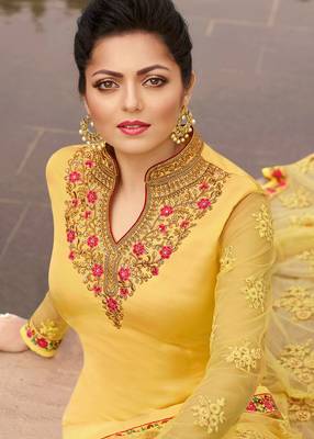 Yellow embroidered georgette salwar 2
