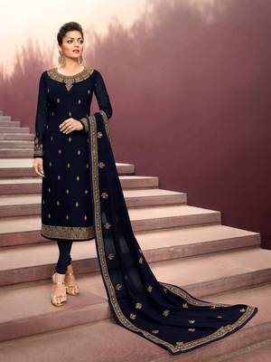 Dark-blue embroidered georgette salwar 1