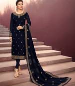 Dark-blue embroidered georgette salwar