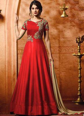 Orange embroidered satin salwar 1
