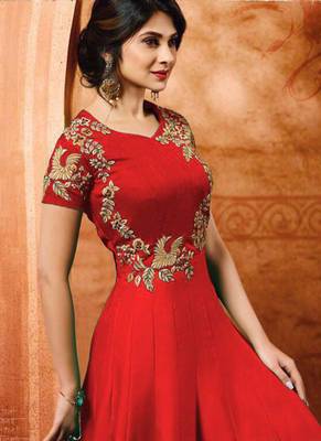 Orange embroidered satin salwar 2