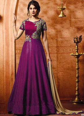Purple embroidered satin salwar 1