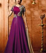 Purple embroidered satin salwar