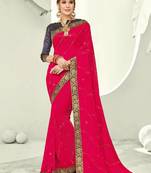 Magenta embroidered chiffon saree with blouse