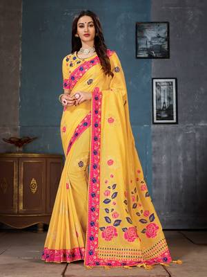 Yellow woven cotton silk saree with blouse 1