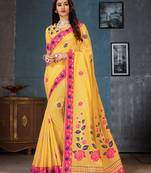 Yellow woven cotton silk saree with blouse