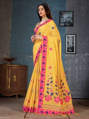 Yellow woven cotton silk saree with blouse 2