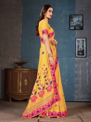 Yellow woven cotton silk saree with blouse 3