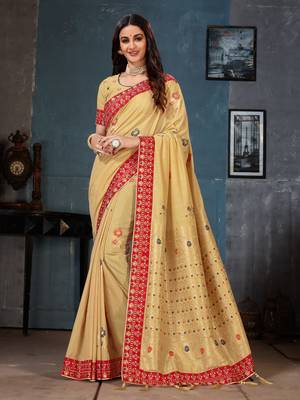 Beige woven cotton silk saree with blouse 1