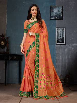 Orange woven cotton silk saree with blouse 1