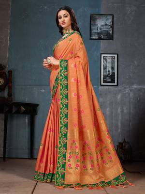 Orange woven cotton silk saree with blouse 2