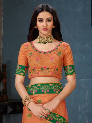 Orange woven cotton silk saree with blouse 5
