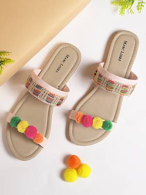 Women's Ethnic Pink Flats 1