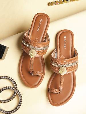 Women's Ethnic Tan Flats 1