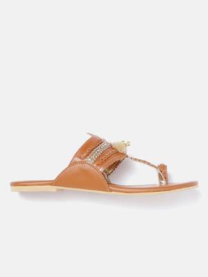 Women's Ethnic Tan Flats 3