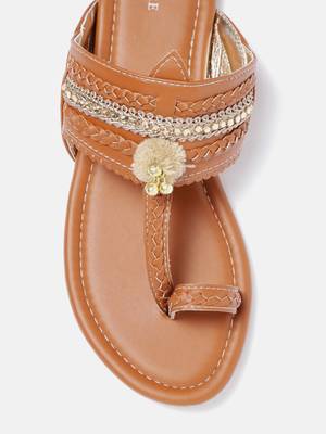 Women's Ethnic Tan Flats 6