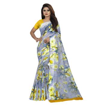 Multicolor printed bhagalpuri cotton saree with blouse 1